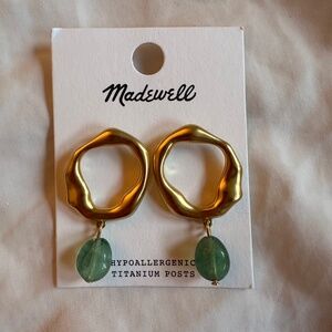 Madewell Gold Hoop with Green Bead Earrings